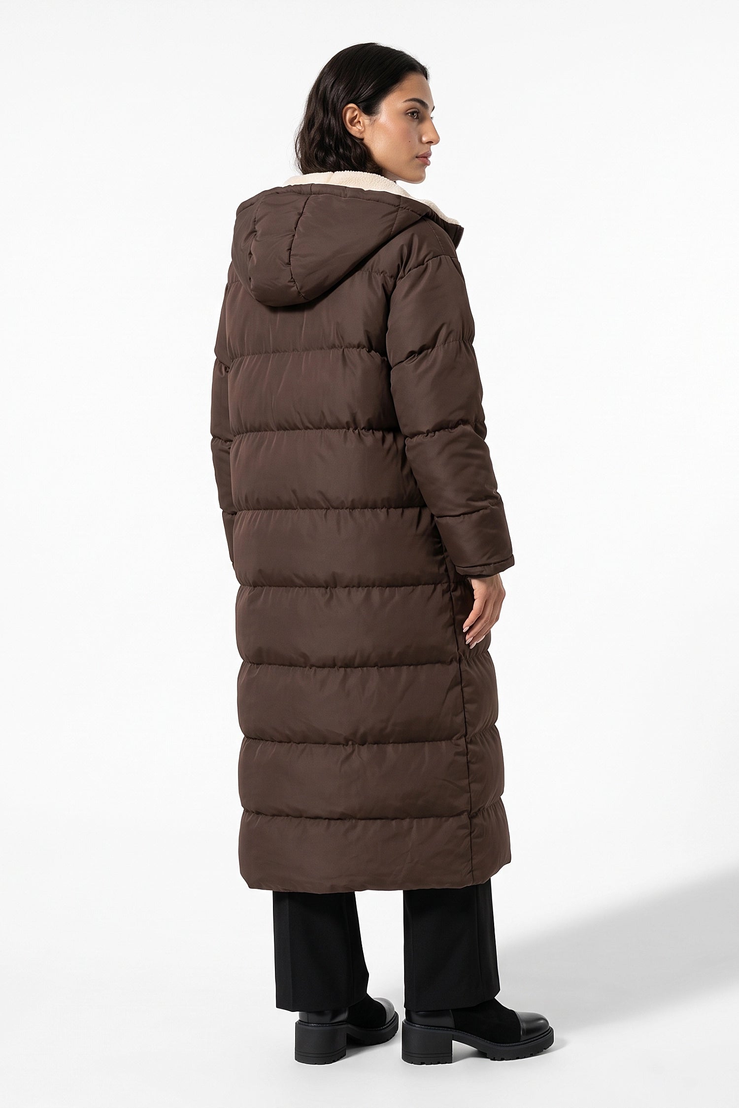 Women’s Winter Warm Longline Fleece Lined Puffer Coat with Hood