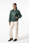 Women’s Winter Versatile Oversized Leather Jacket with Zip Up Front