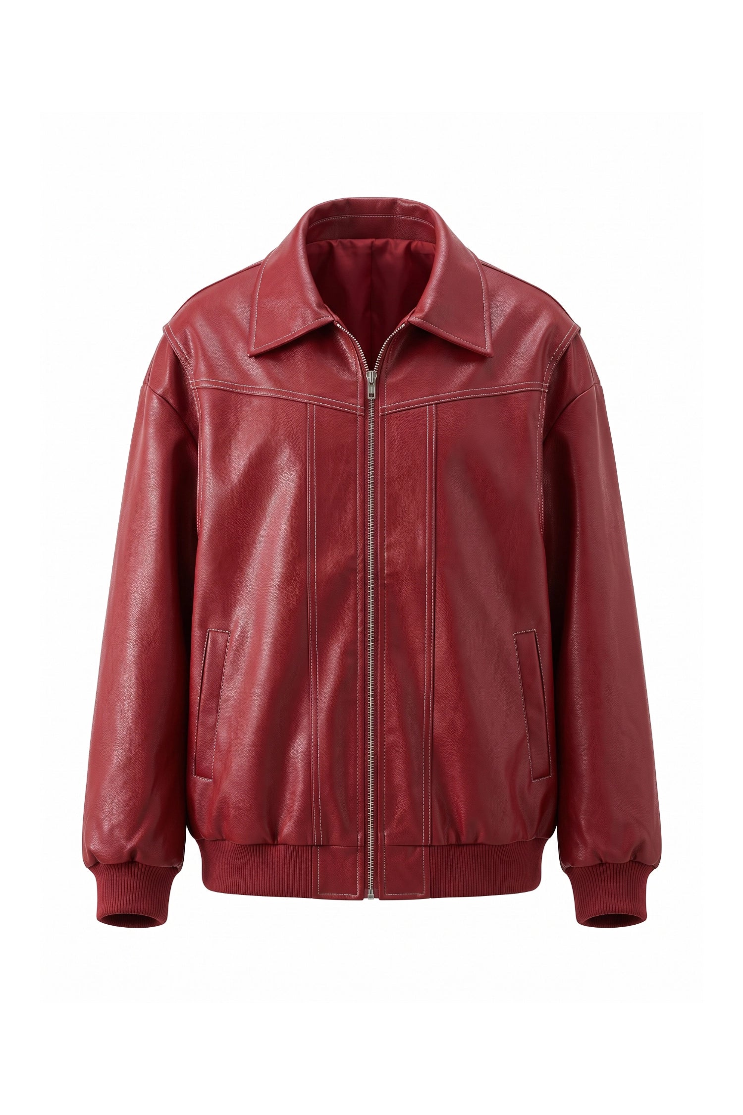Women’s Winter Versatile Oversized Leather Jacket with Zip Up Front