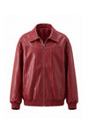 Women’s Winter Versatile Oversized Leather Jacket with Zip Up Front