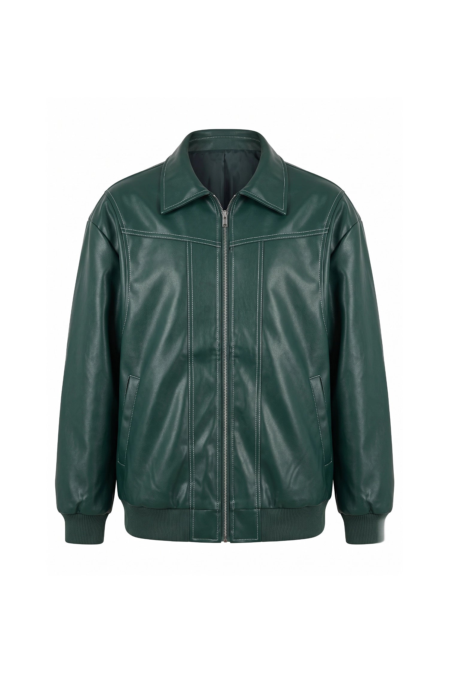 Women’s Winter Versatile Oversized Leather Jacket with Zip Up Front