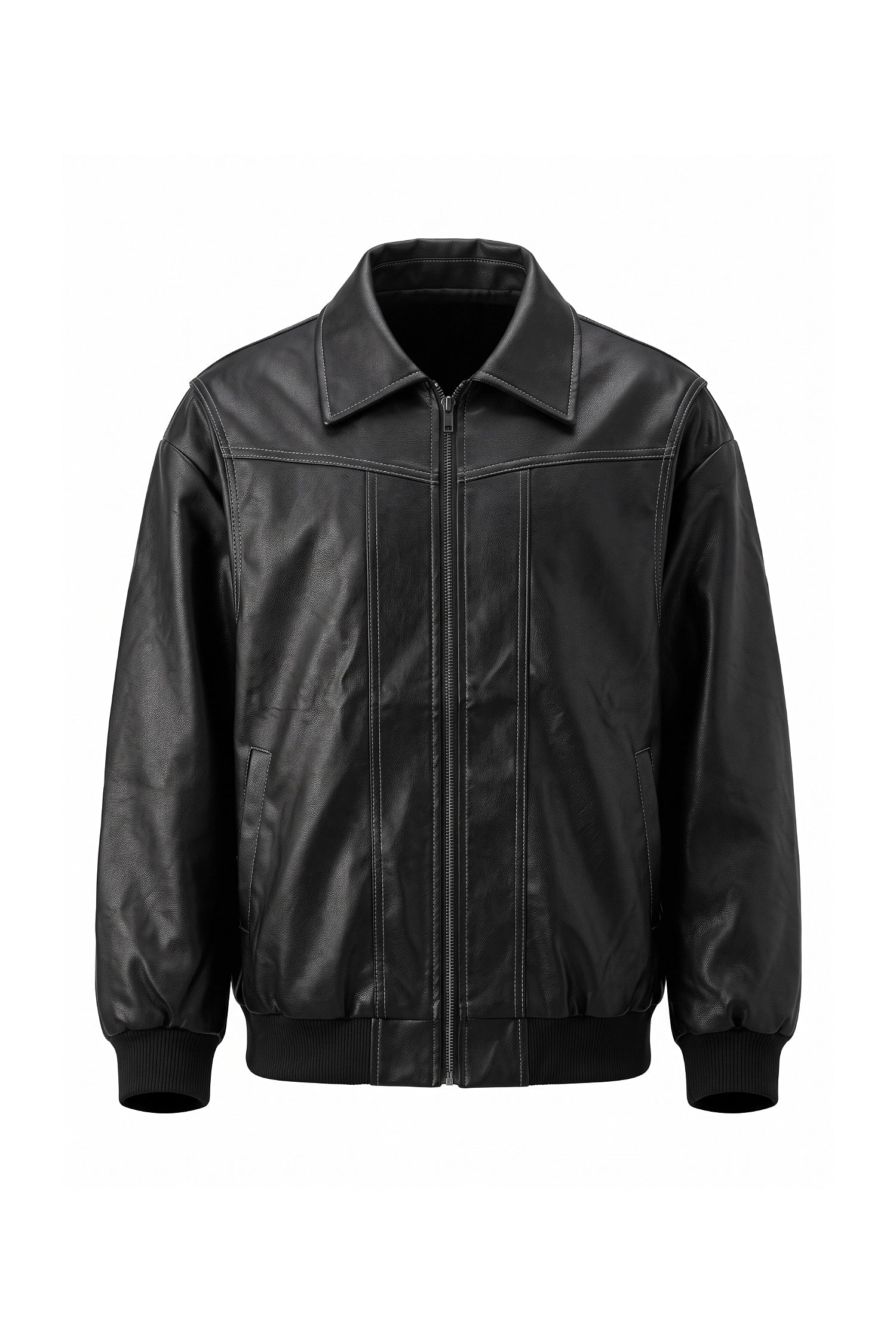 Women’s Winter Versatile Oversized Leather Jacket with Zip Up Front