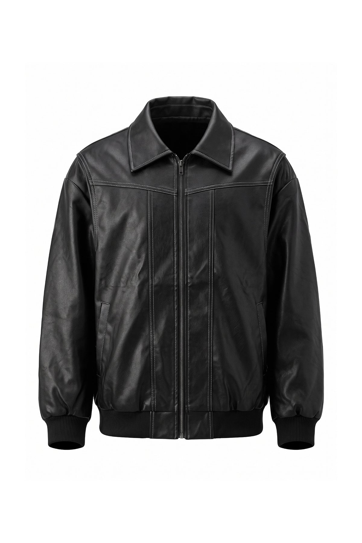 Women’s Winter Versatile Oversized Leather Jacket with Zip Up Front