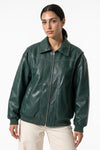 Women’s Winter Versatile Oversized Leather Jacket with Zip Up Front