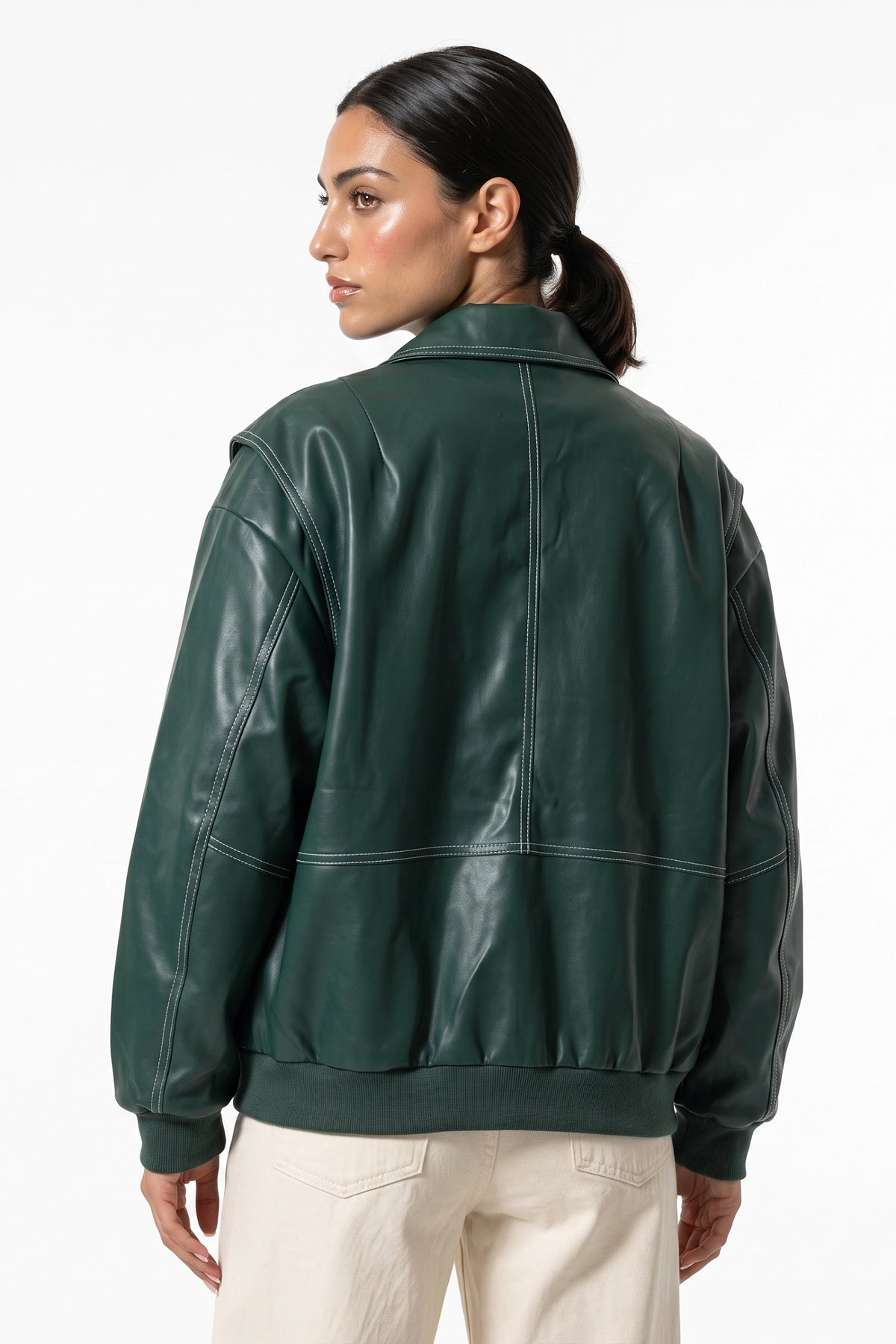 Women’s Winter Versatile Oversized Leather Jacket with Zip Up Front