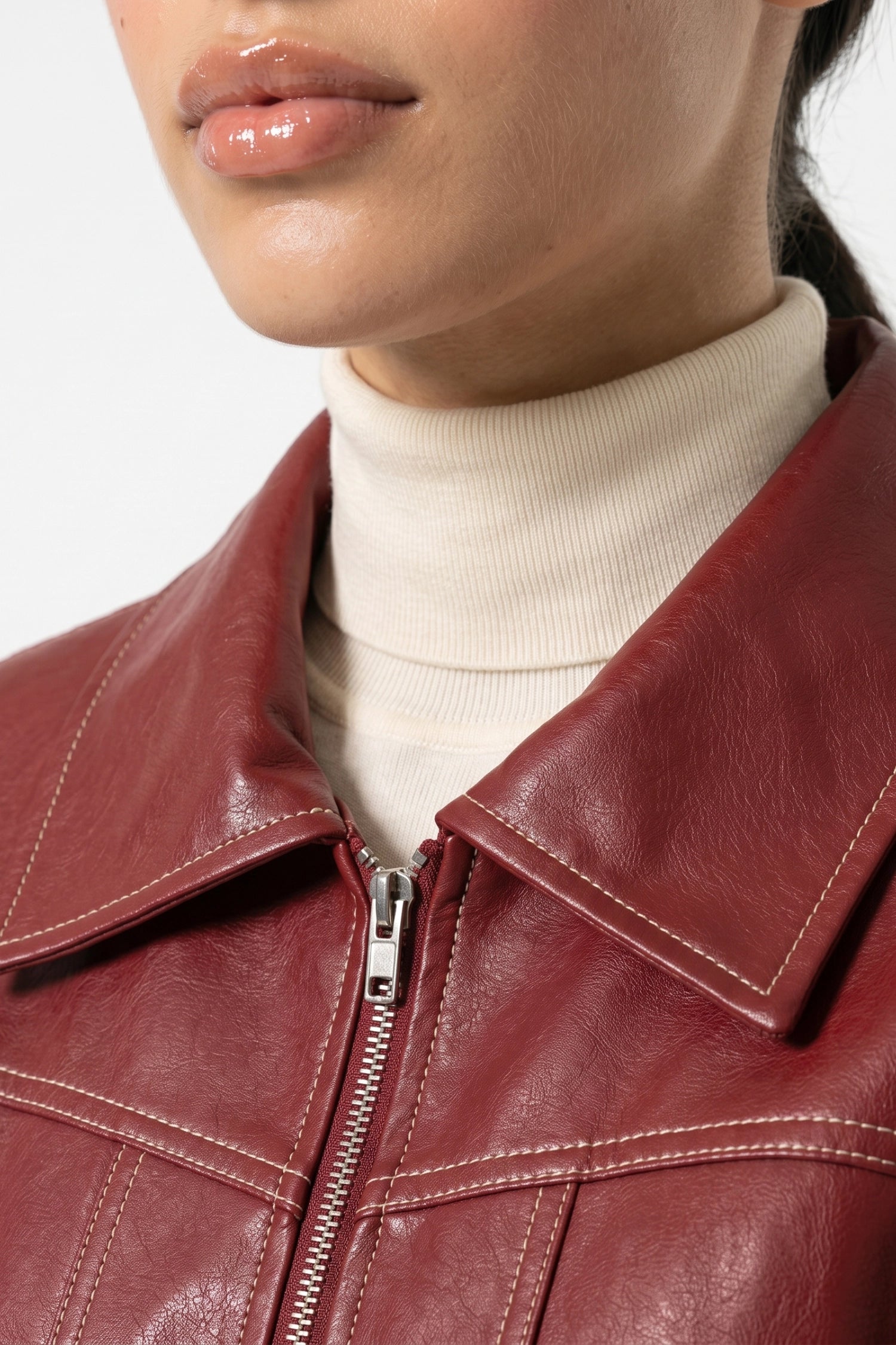 Women’s Winter Versatile Oversized Leather Jacket with Zip Up Front