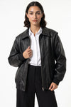 Women’s Winter Versatile Oversized Leather Jacket with Zip Up Front