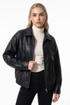 Women’s Winter Versatile Black Oversized Leather Jacket
