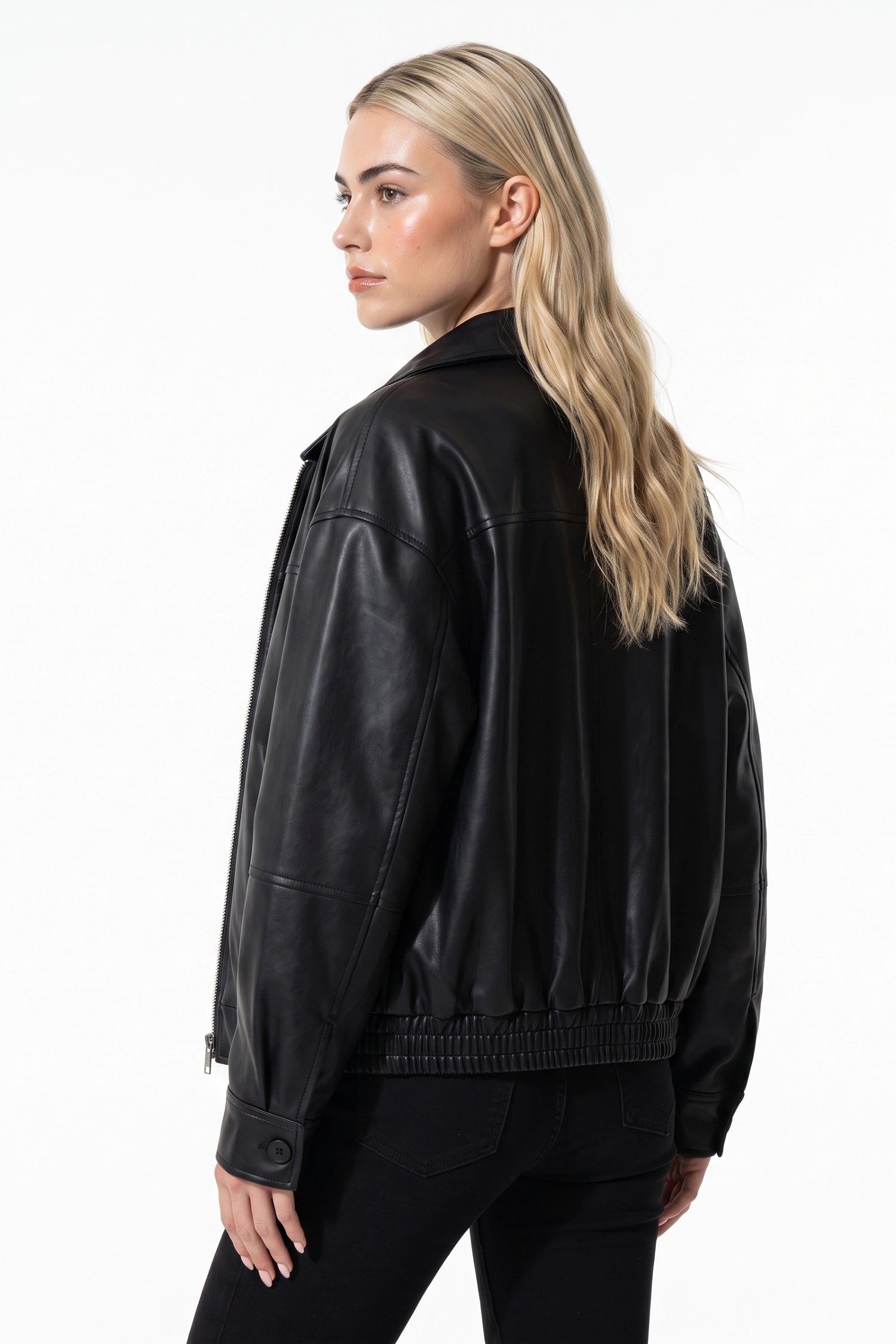 Women’s Winter Versatile Black Oversized Leather Jacket