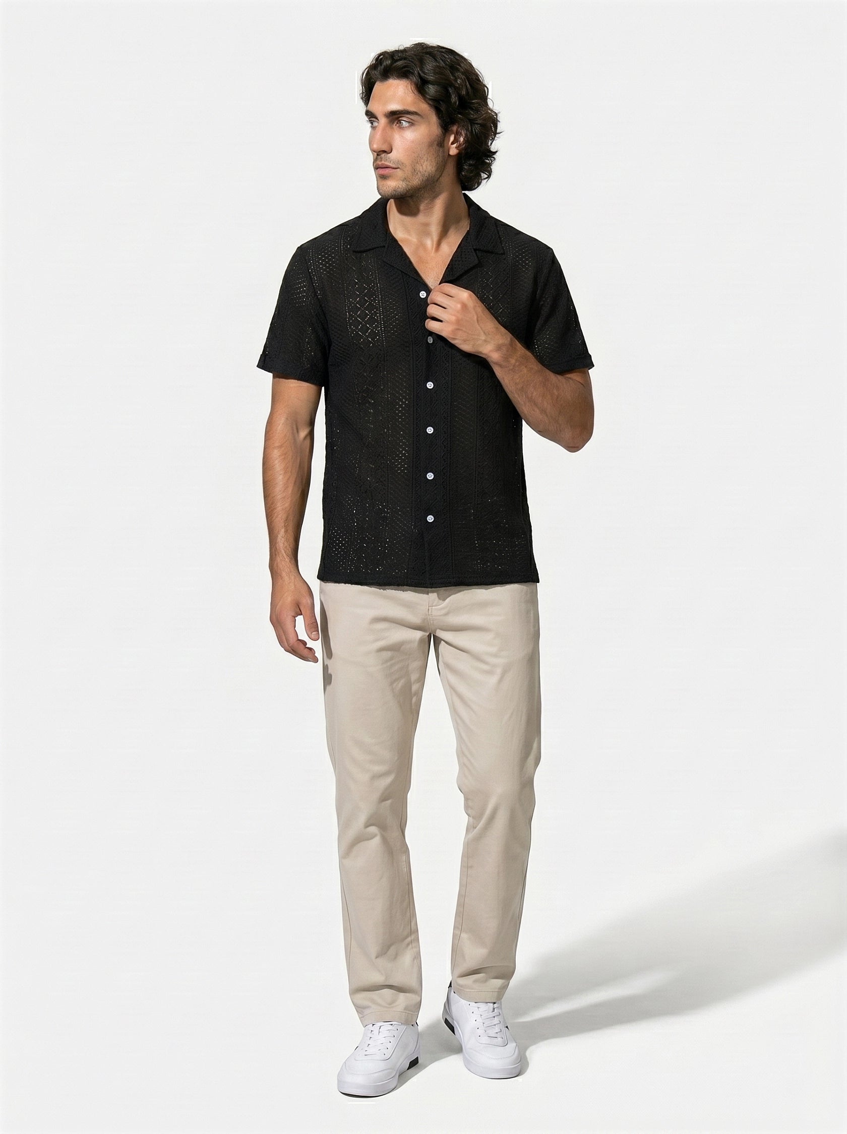 Caurelle | Men’s Jacquard Knit Cuban Collar Polo Shirt