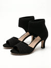 Wide Fit Knit Open Toe Slip On Mid Black Heels - Womens Comfort Party Shoes