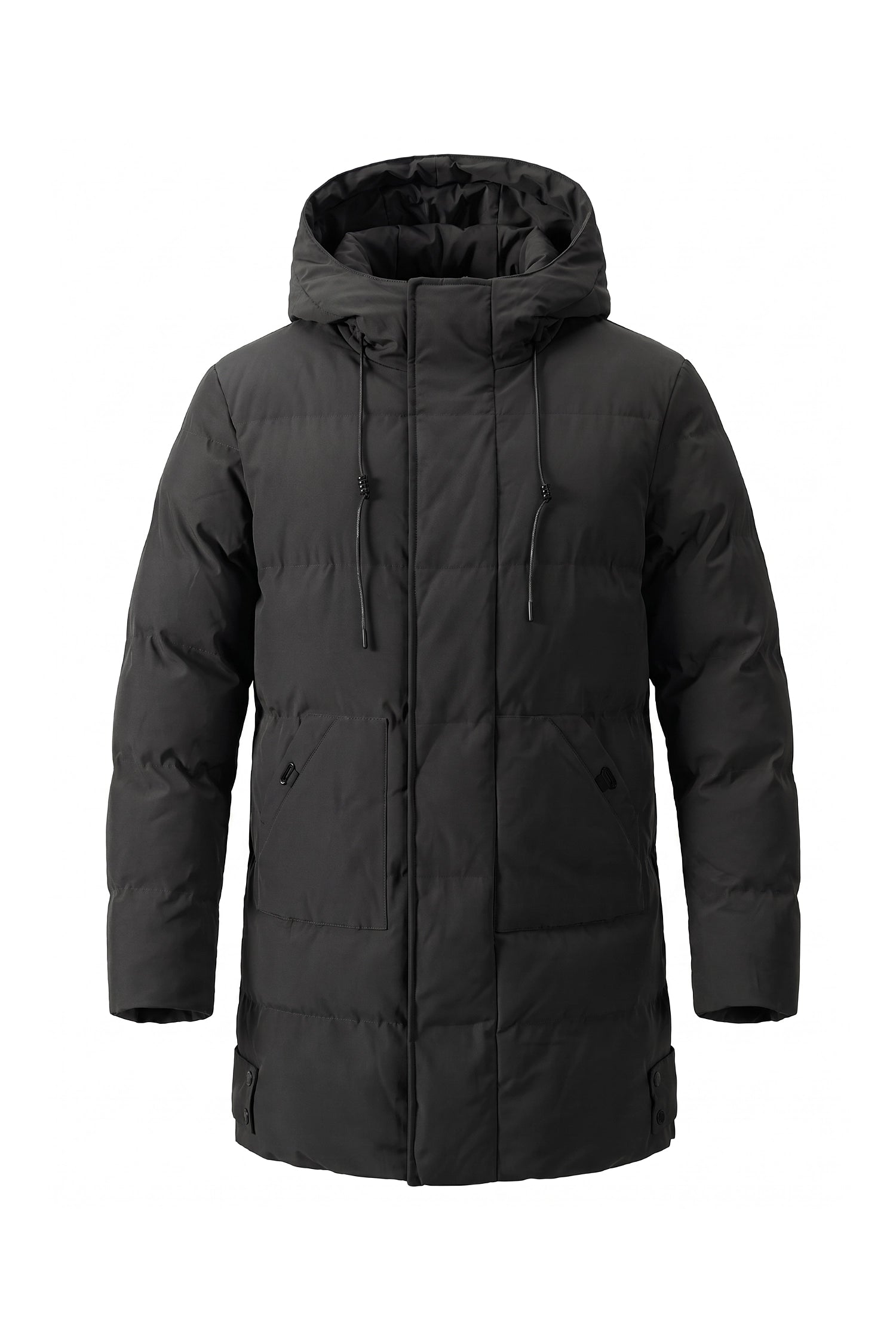 Men’s Winter Warm Longline Puffer Coat with Hood and Full Zip