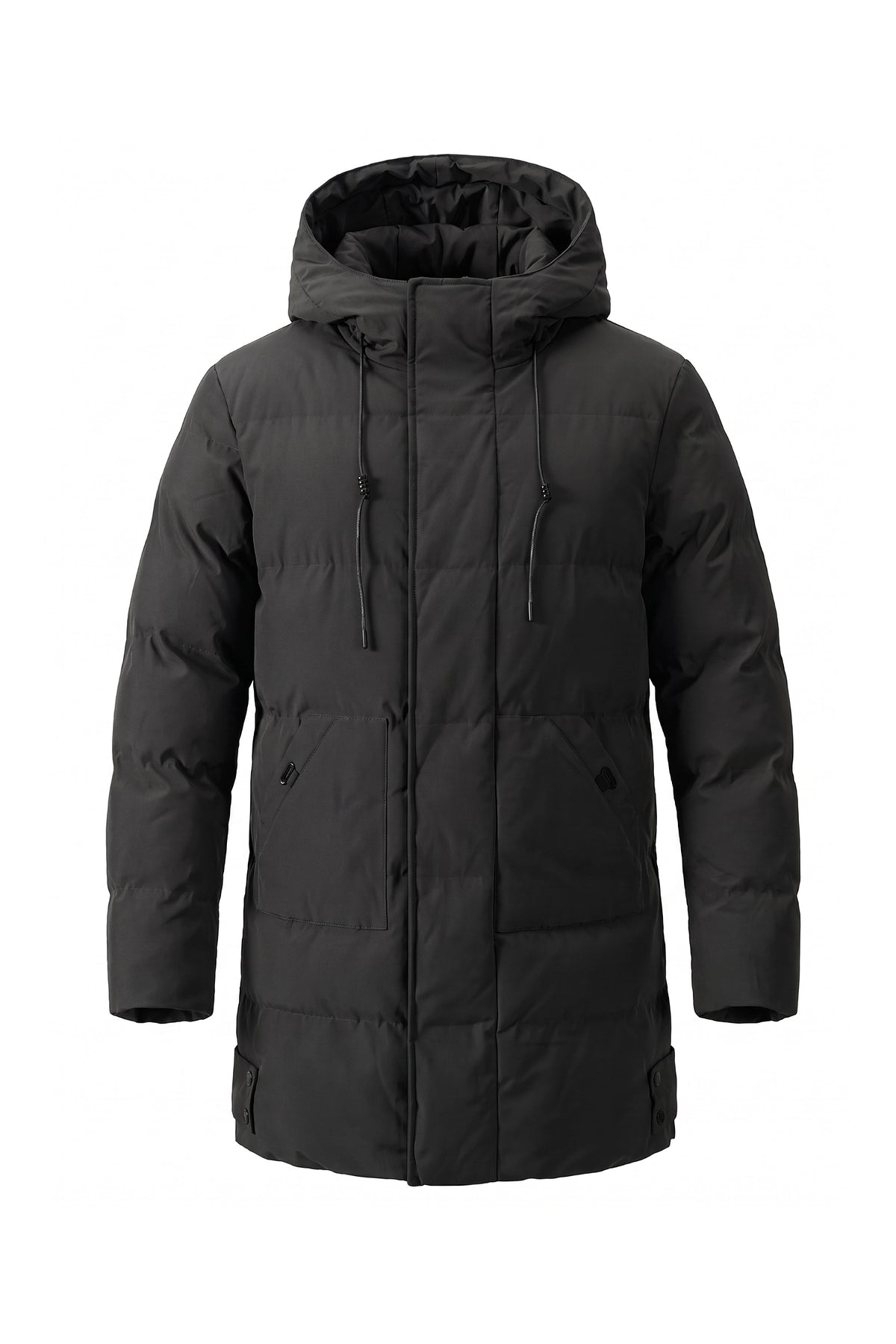 Men’s Winter Warm Longline Puffer Coat with Hood and Full Zip