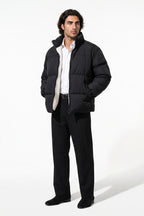 Men's Winter Warm Fleece Lined Puffer Jacket with Stand Collar