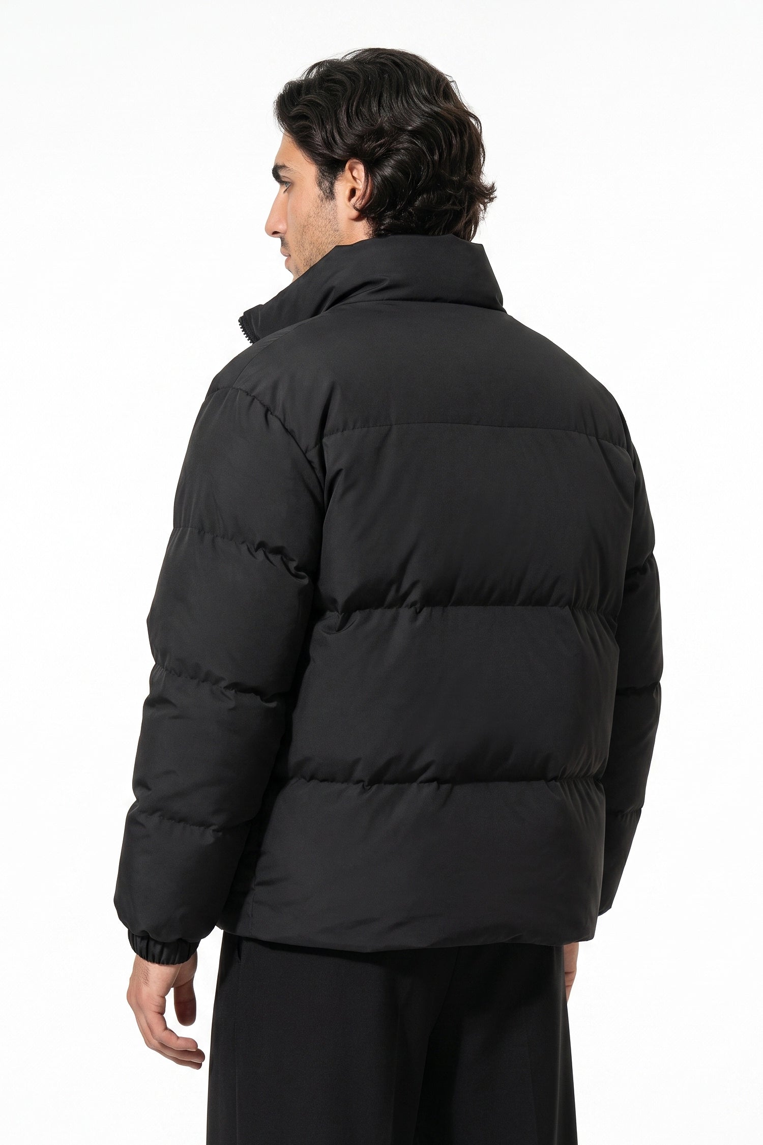 Men's Winter Warm Fleece Lined Puffer Jacket with Stand Collar