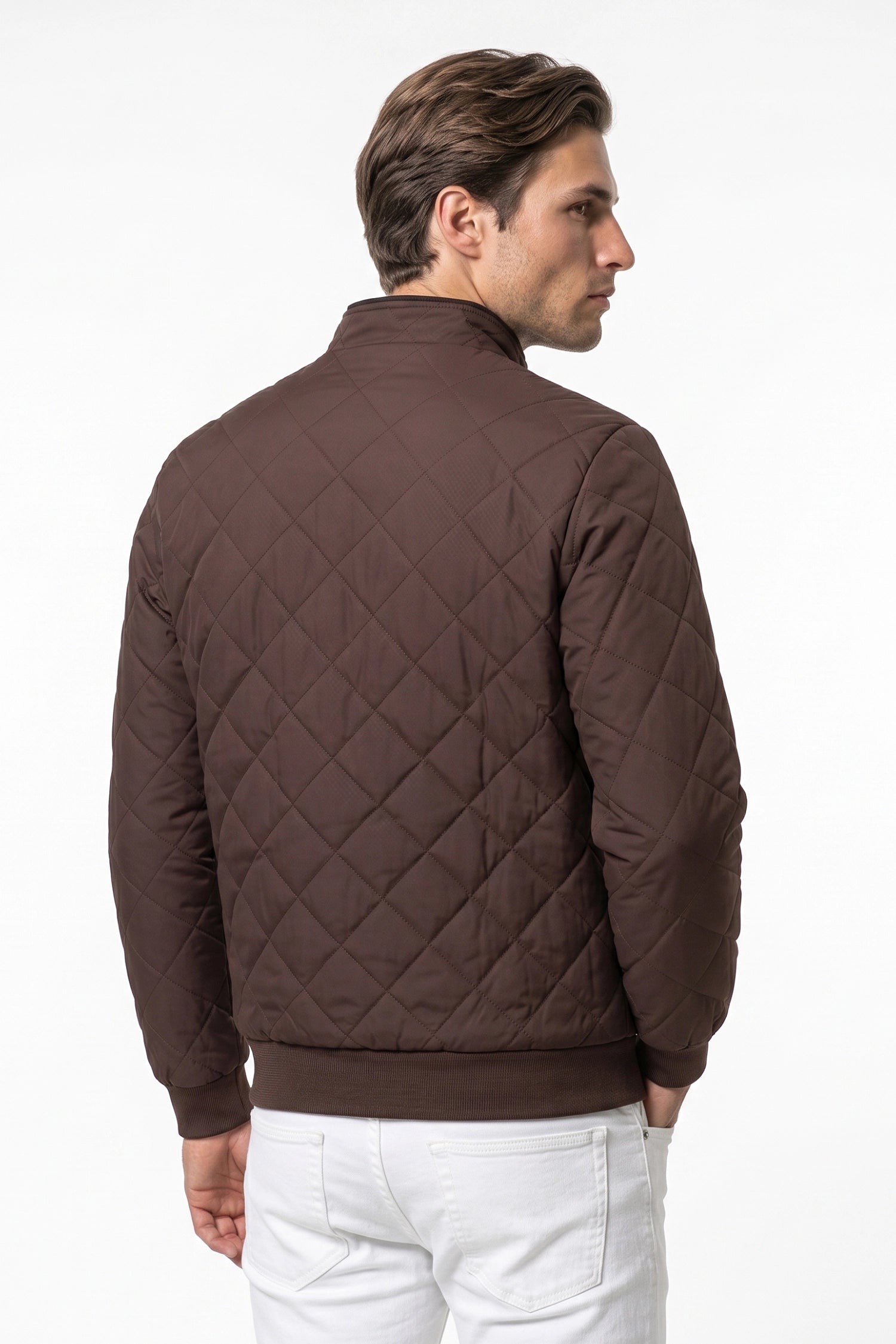 Men's Winter Warm Fleece Lined Quilted Jacket with Stand Collar