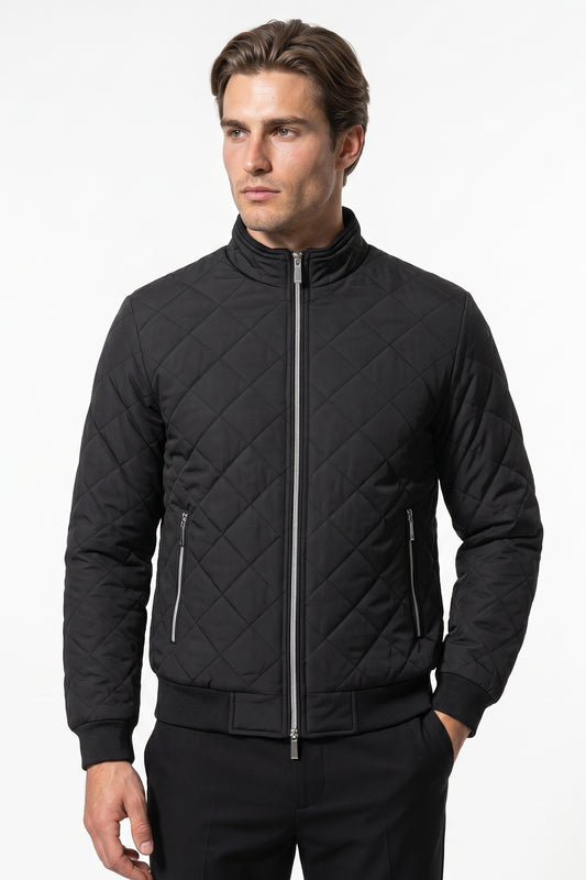 Men's Winter Warm Fleece Lined Quilted Jacket with Stand Collar