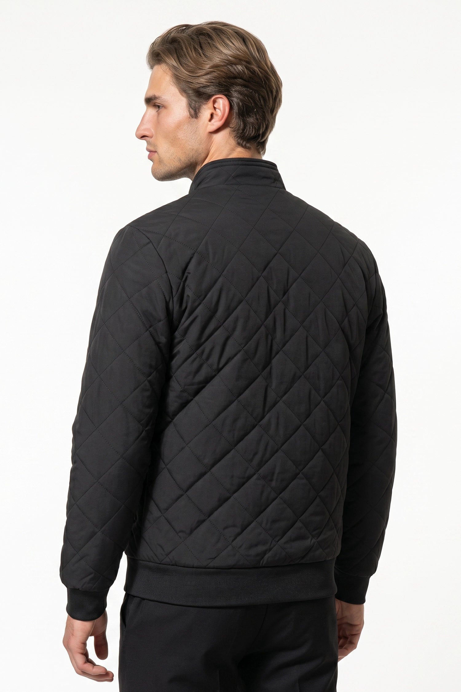 Men's Winter Warm Fleece Lined Quilted Jacket with Stand Collar