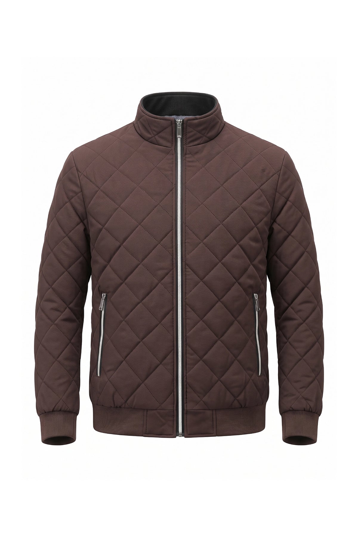 Men's Winter Warm Fleece Lined Quilted Jacket with Stand Collar