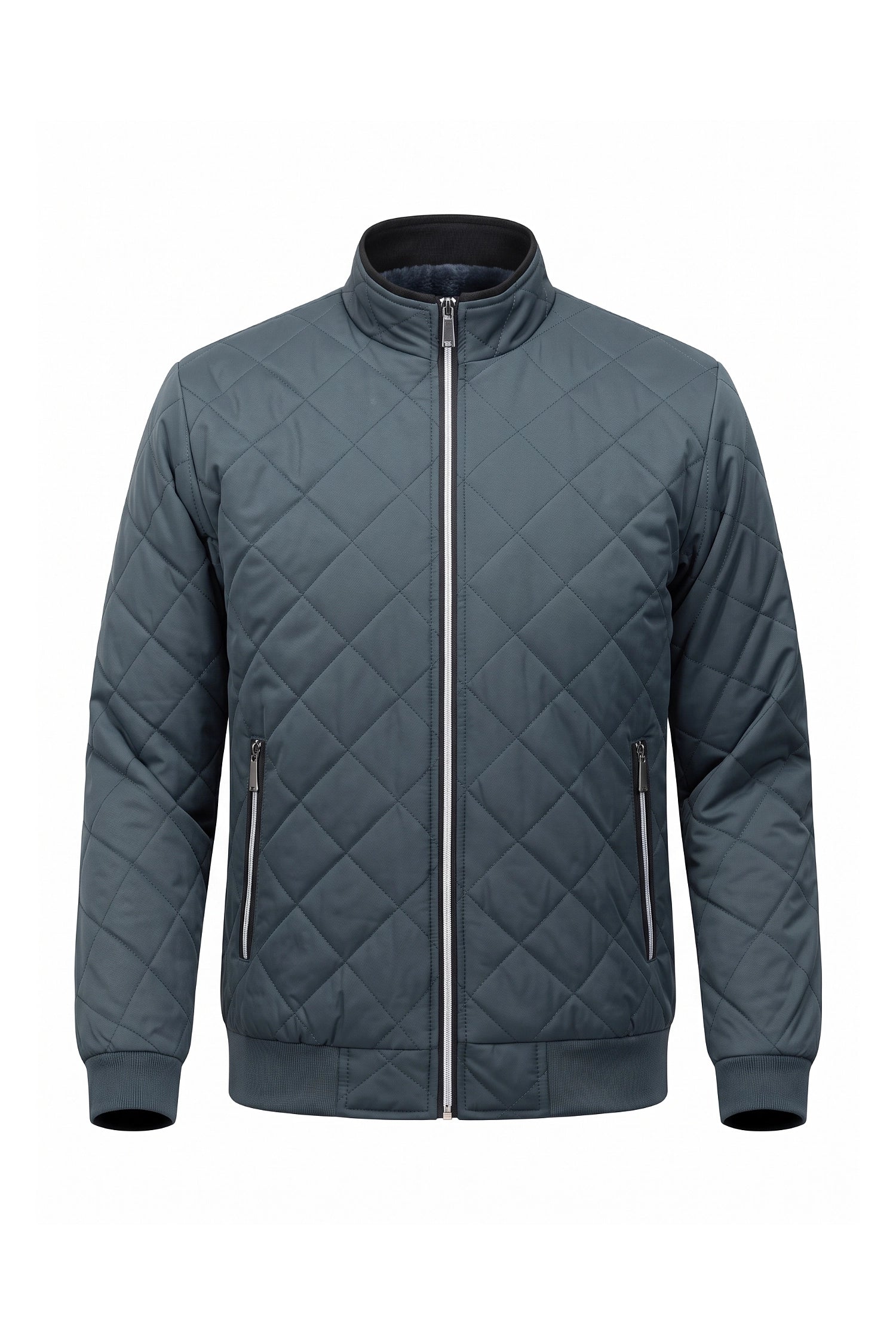 Men's Winter Warm Fleece Lined Quilted Jacket with Stand Collar
