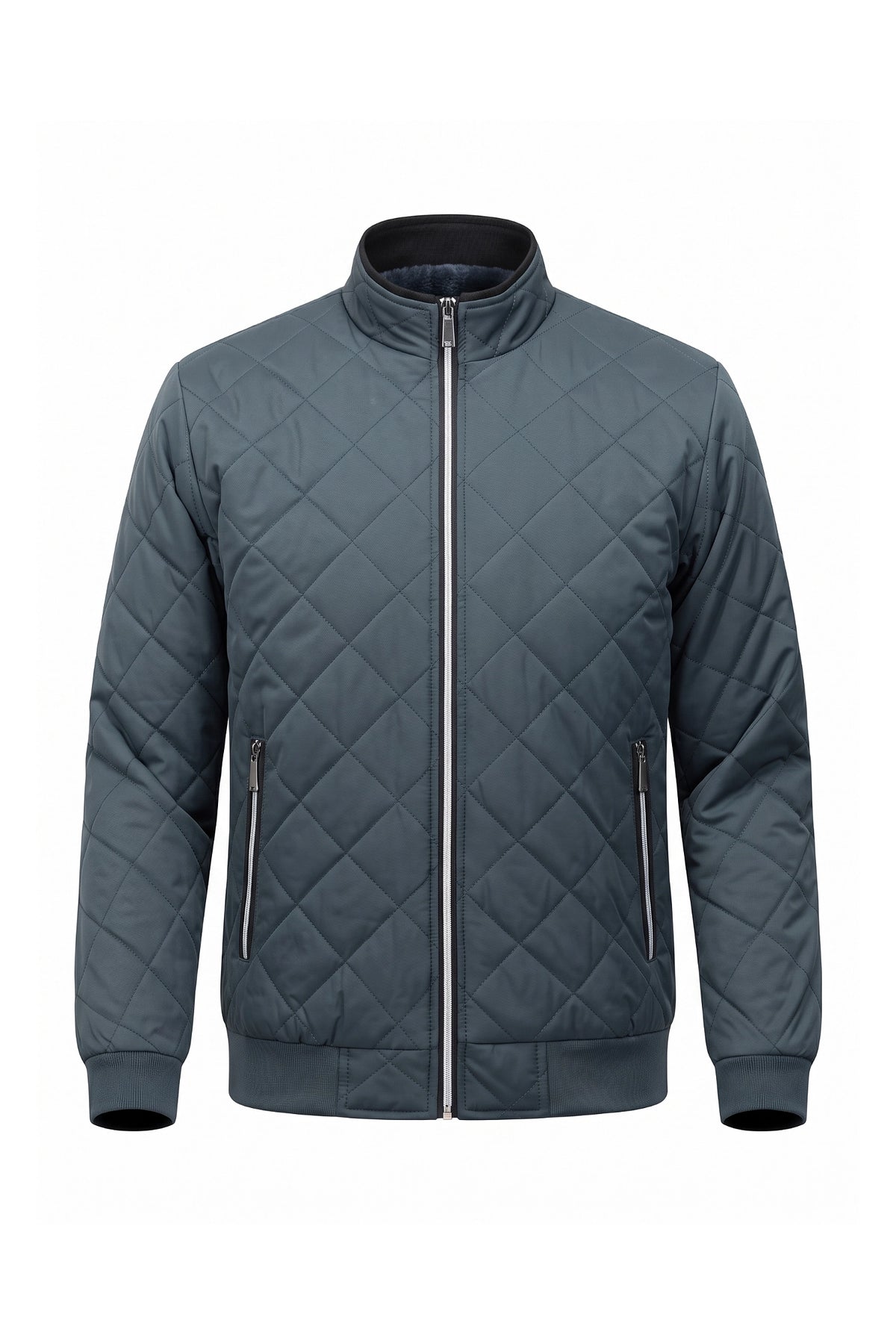 Men's Winter Warm Fleece Lined Quilted Jacket with Stand Collar