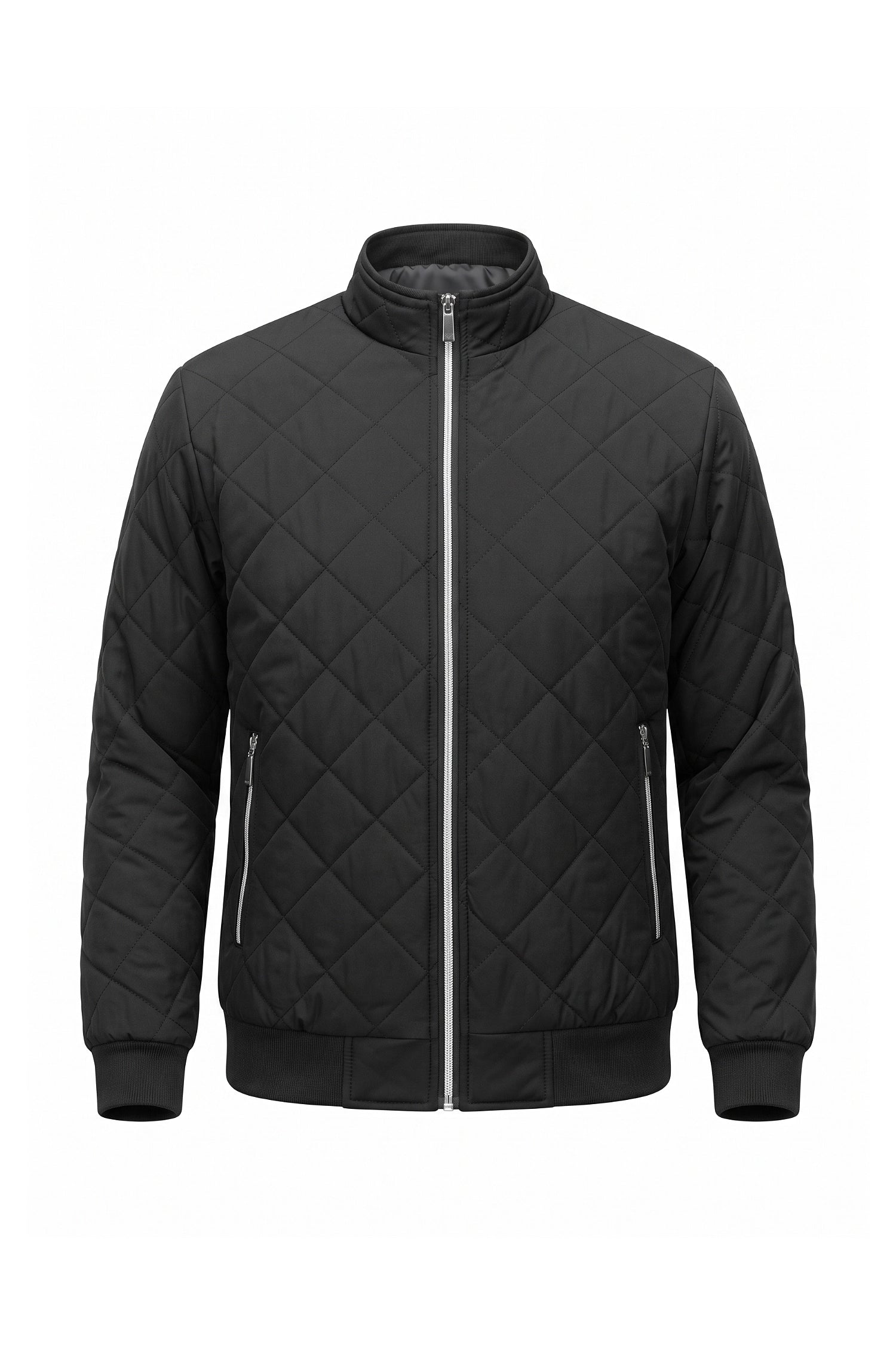Men's Winter Warm Fleece Lined Quilted Jacket with Stand Collar