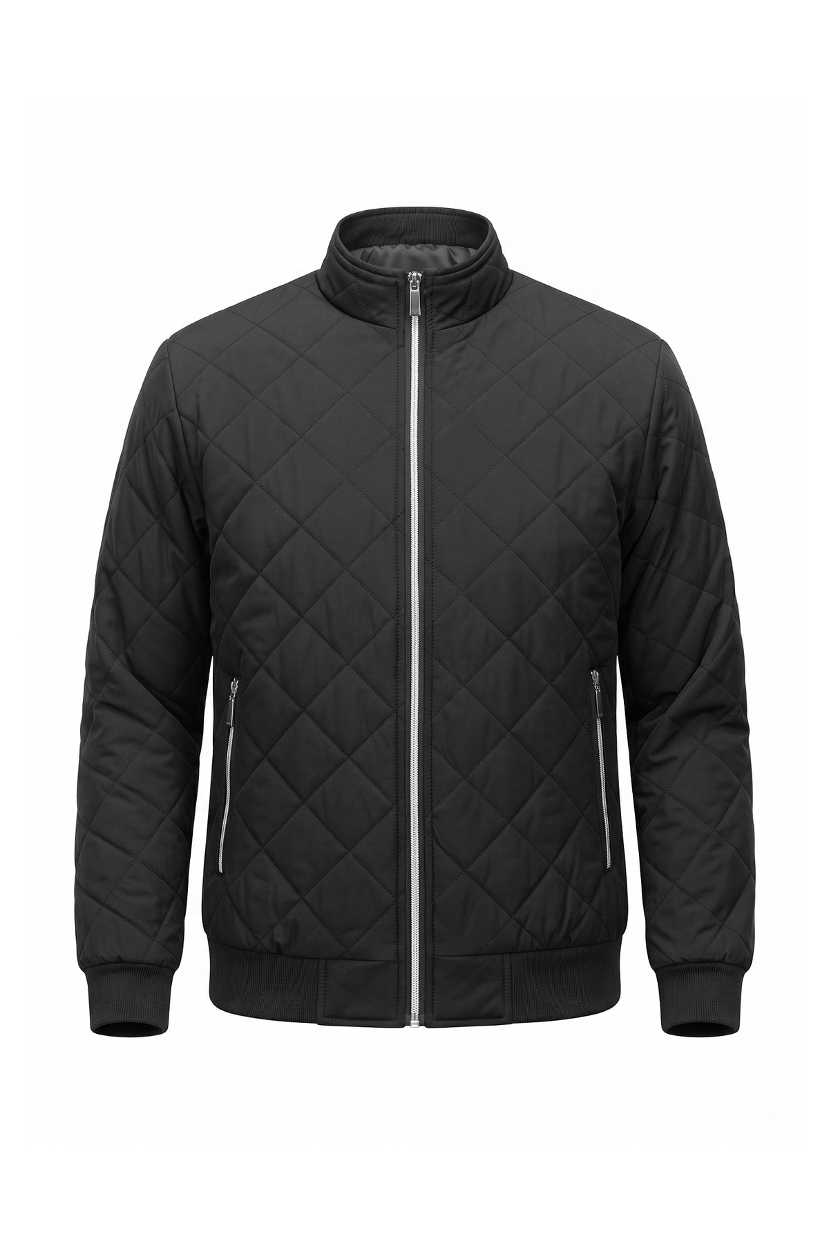 Men's Winter Warm Fleece Lined Quilted Jacket with Stand Collar