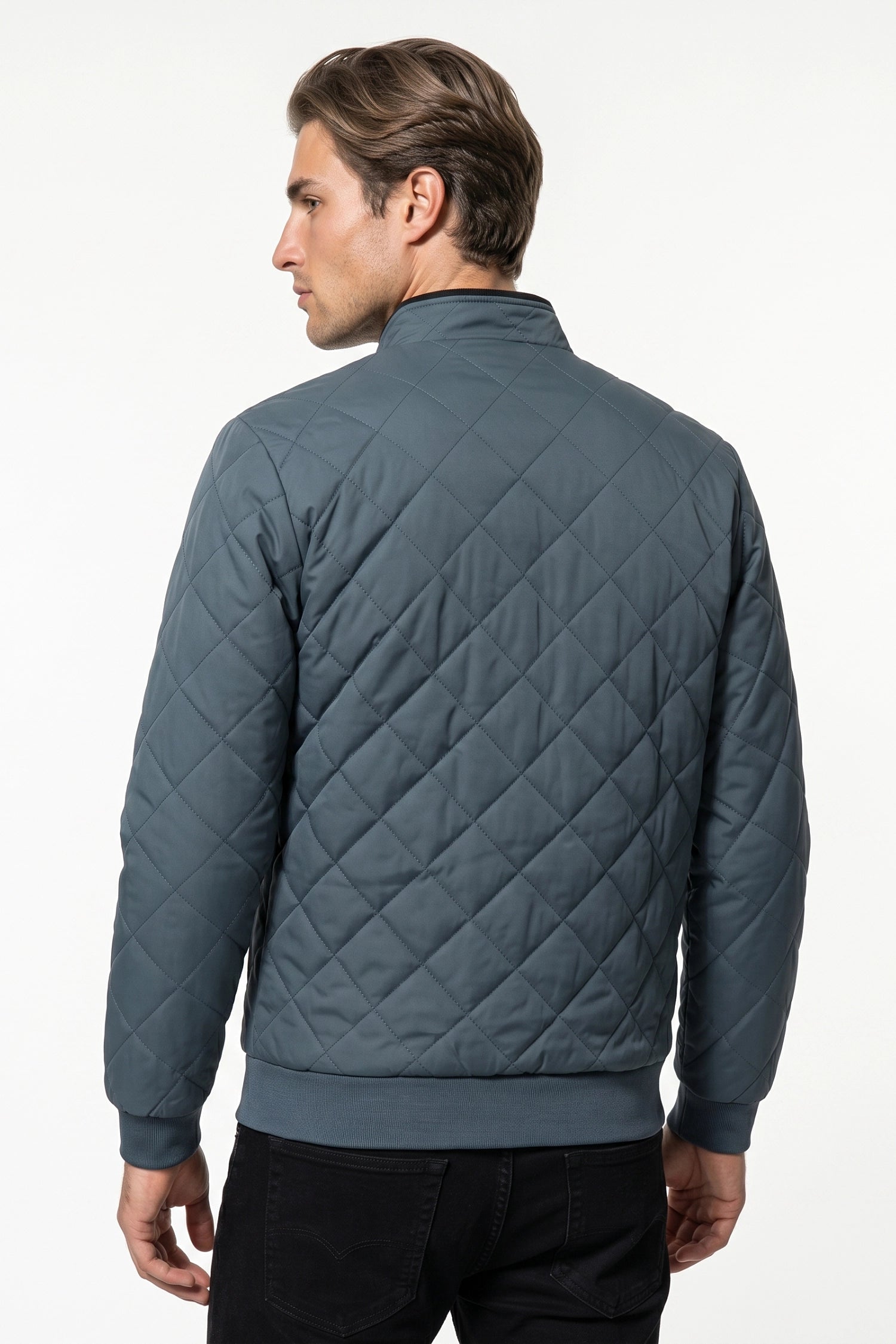 Men's Winter Warm Fleece Lined Quilted Jacket with Stand Collar