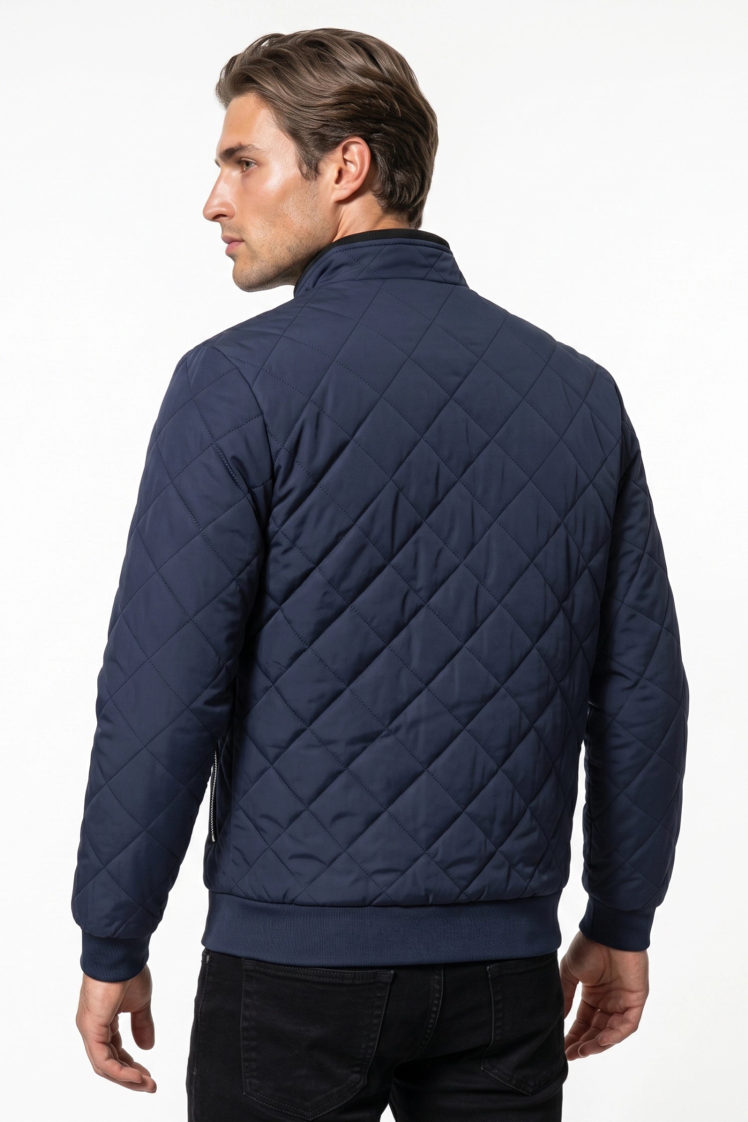 Men's Winter Warm Fleece Lined Quilted Jacket with Stand Collar