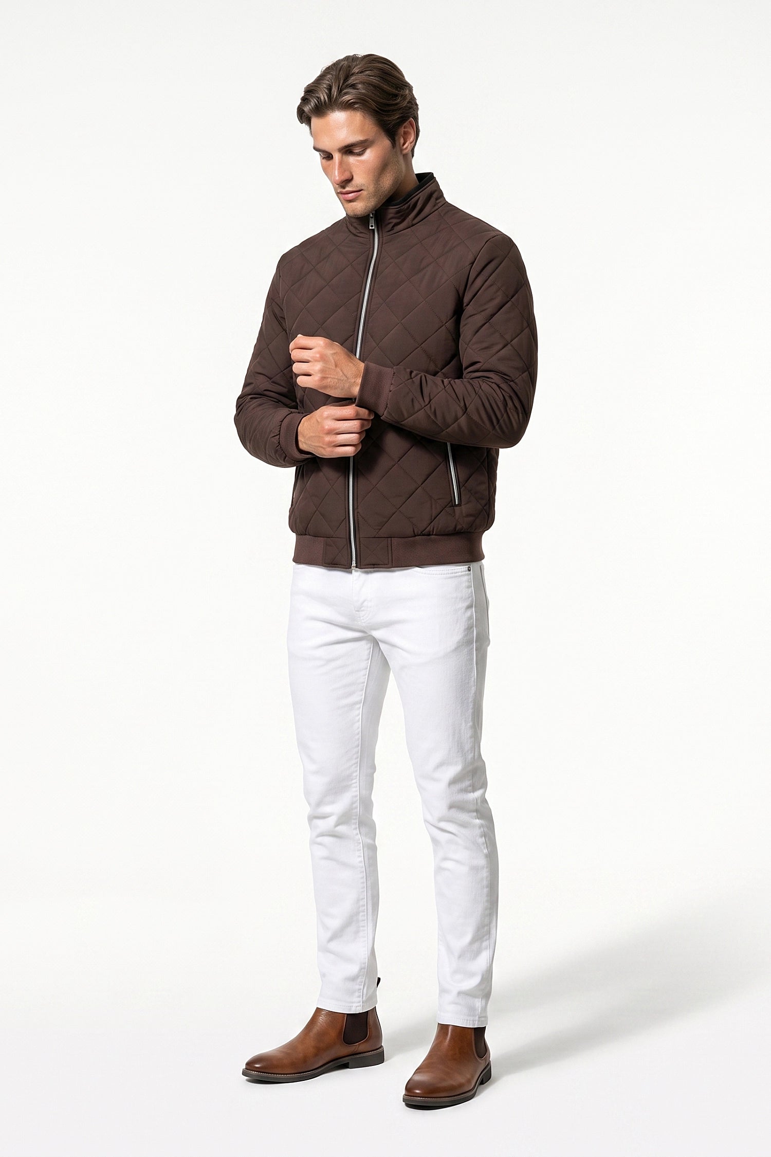 Men's Winter Warm Fleece Lined Quilted Jacket with Stand Collar