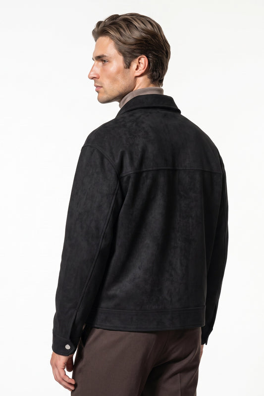 Men’s Winter Comfortable Suede Jacket with Relaxed Fit Zip Up