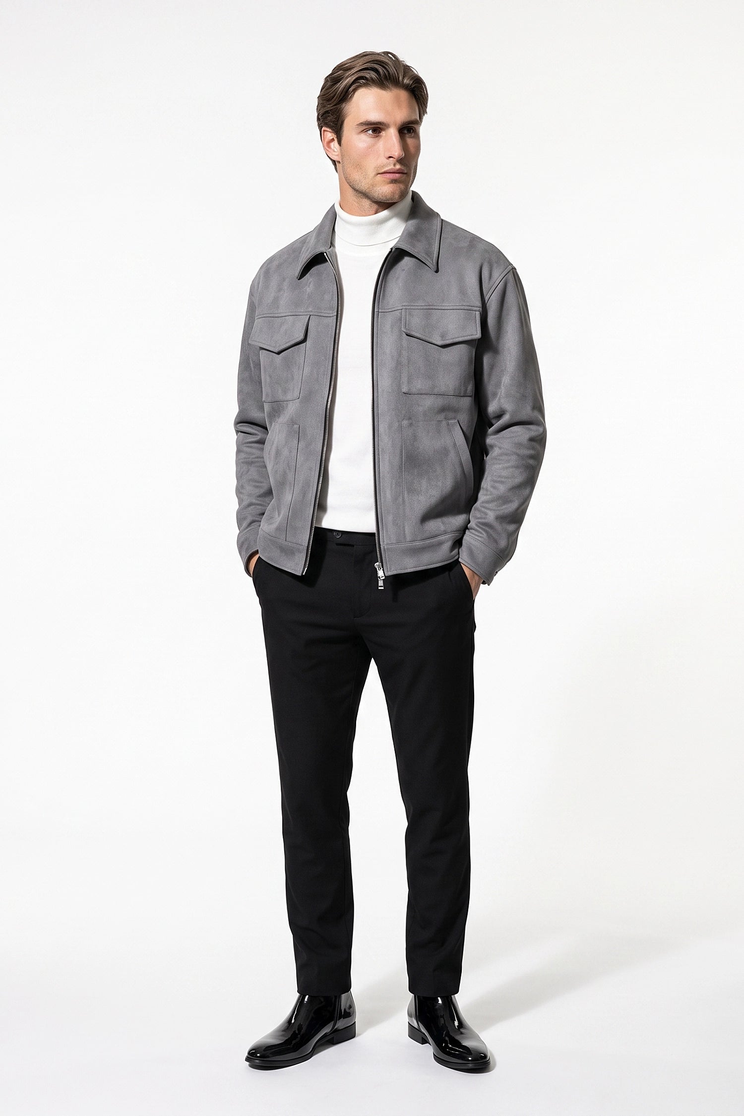 Men’s Winter Comfortable Suede Jacket with Relaxed Fit Zip Up