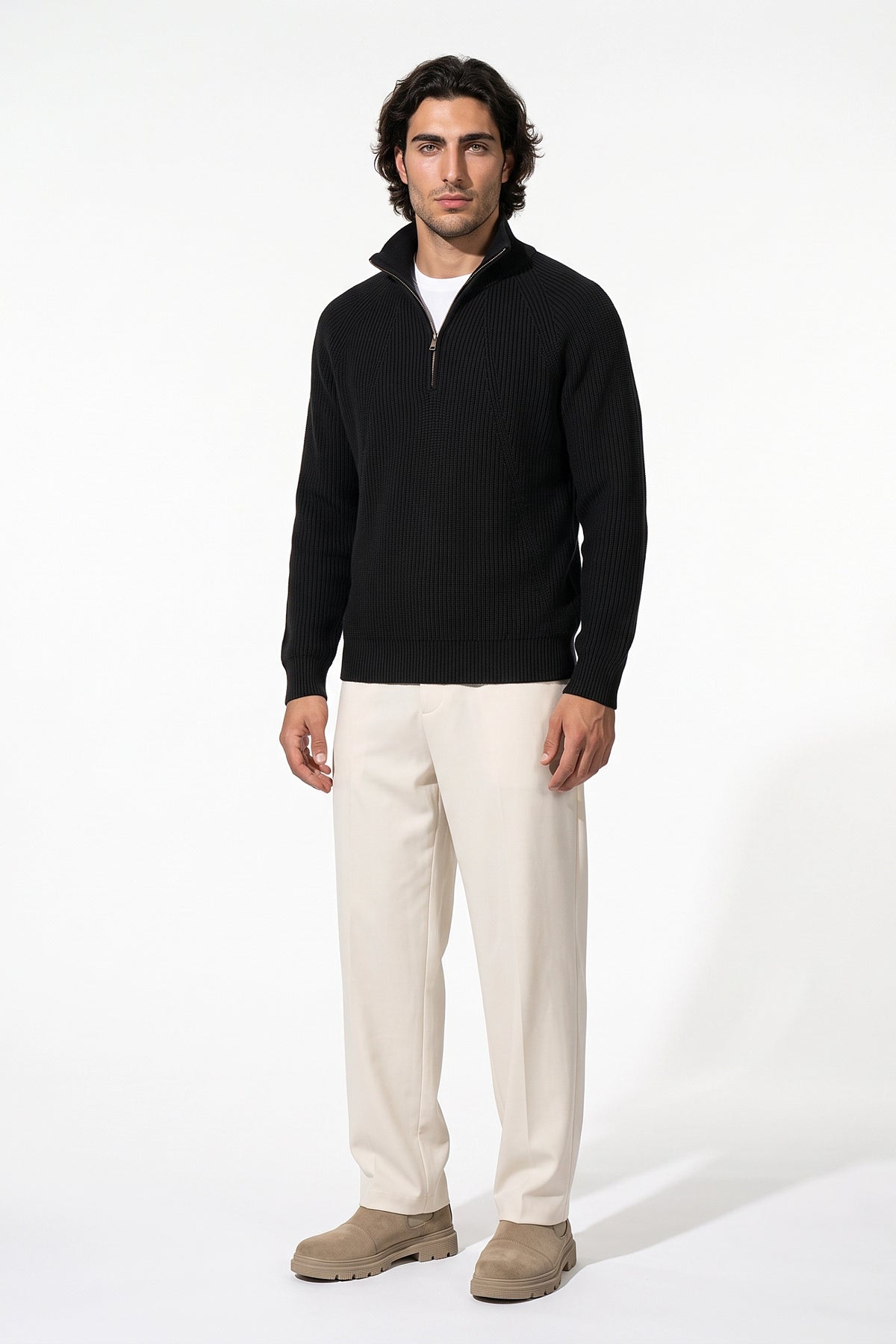 Men’s Winter Warm Ribbed Quarter Zip Knit Jumper