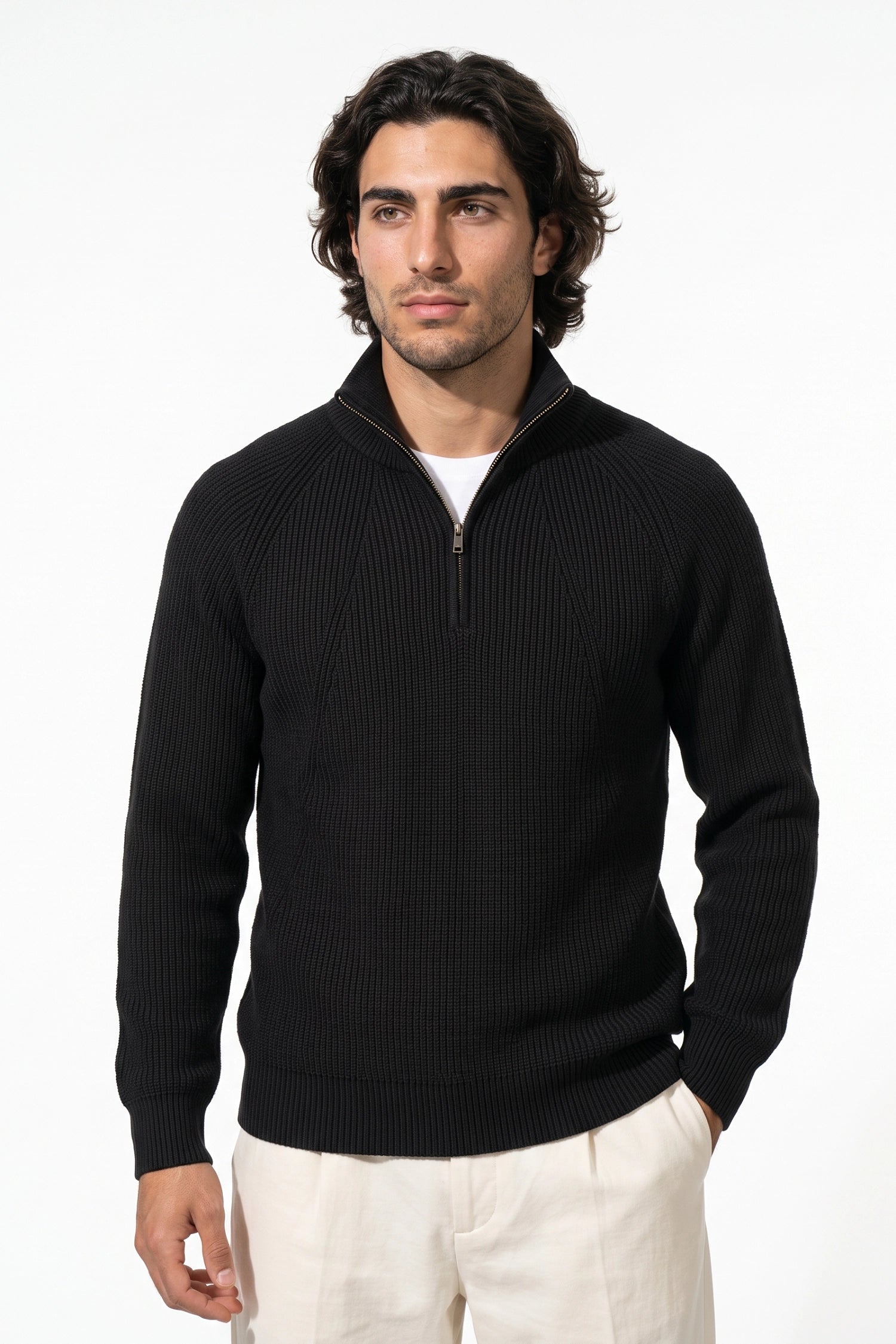 Men’s Winter Warm Ribbed Quarter Zip Knit Jumper