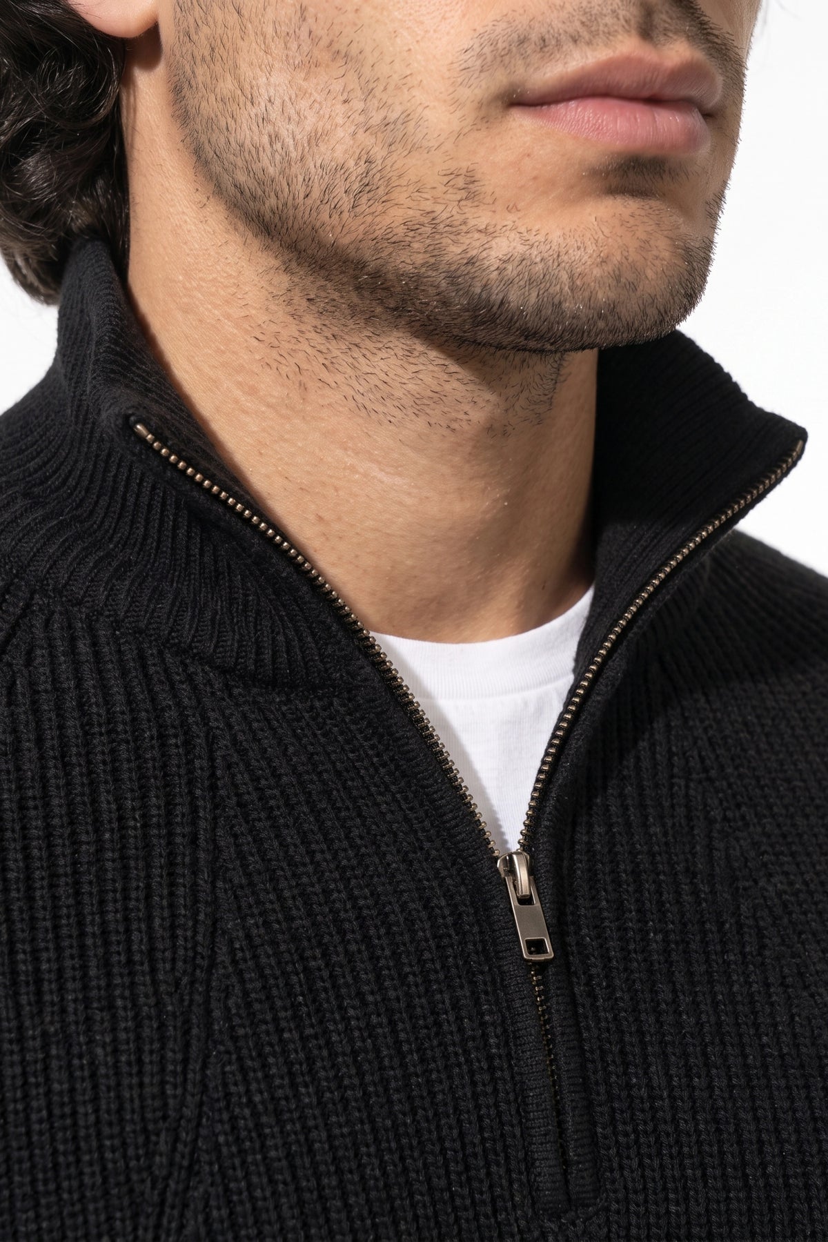Men’s Winter Warm Ribbed Quarter Zip Knit Jumper