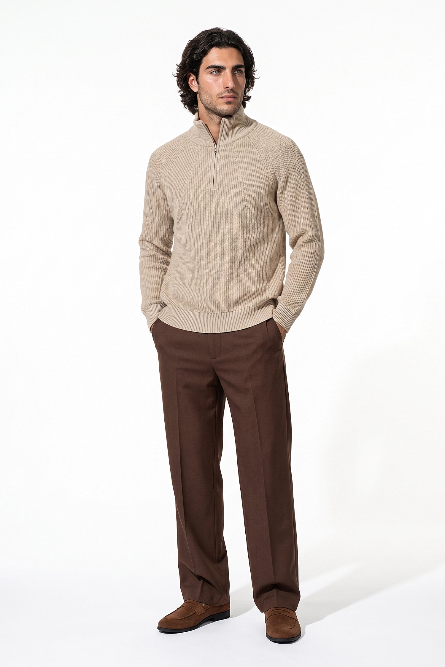 Men’s Winter Warm Ribbed Quarter Zip Knit Jumper