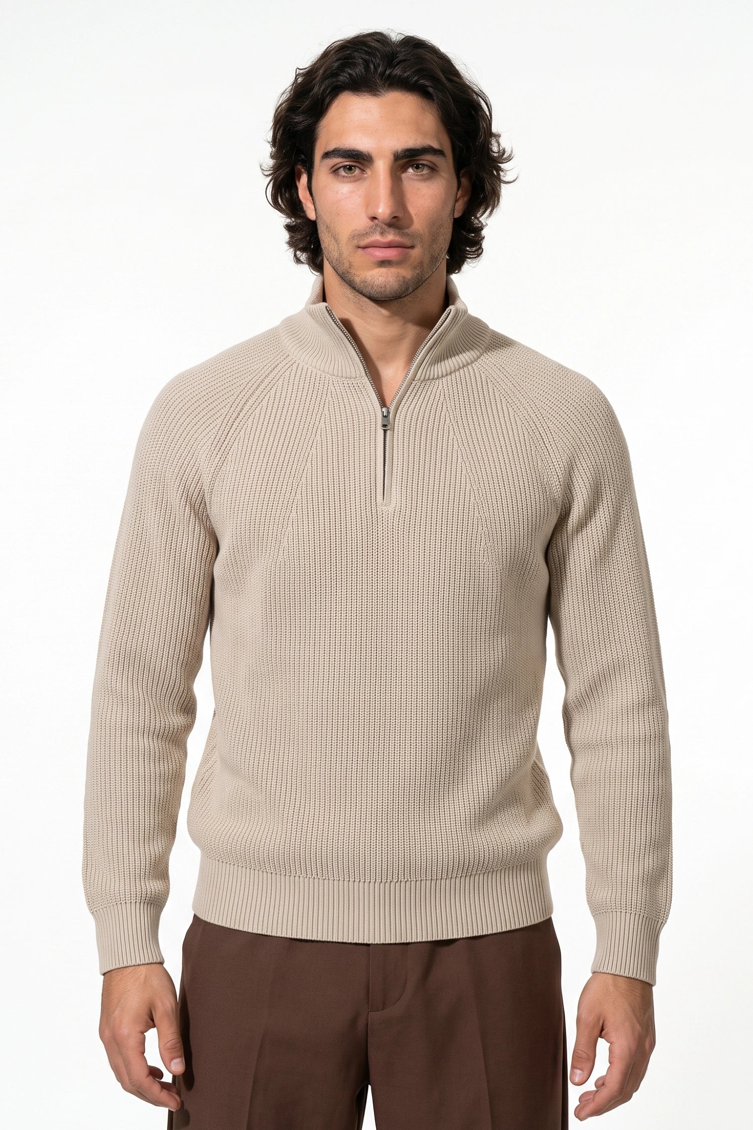 Men’s Winter Warm Ribbed Quarter Zip Knit Jumper