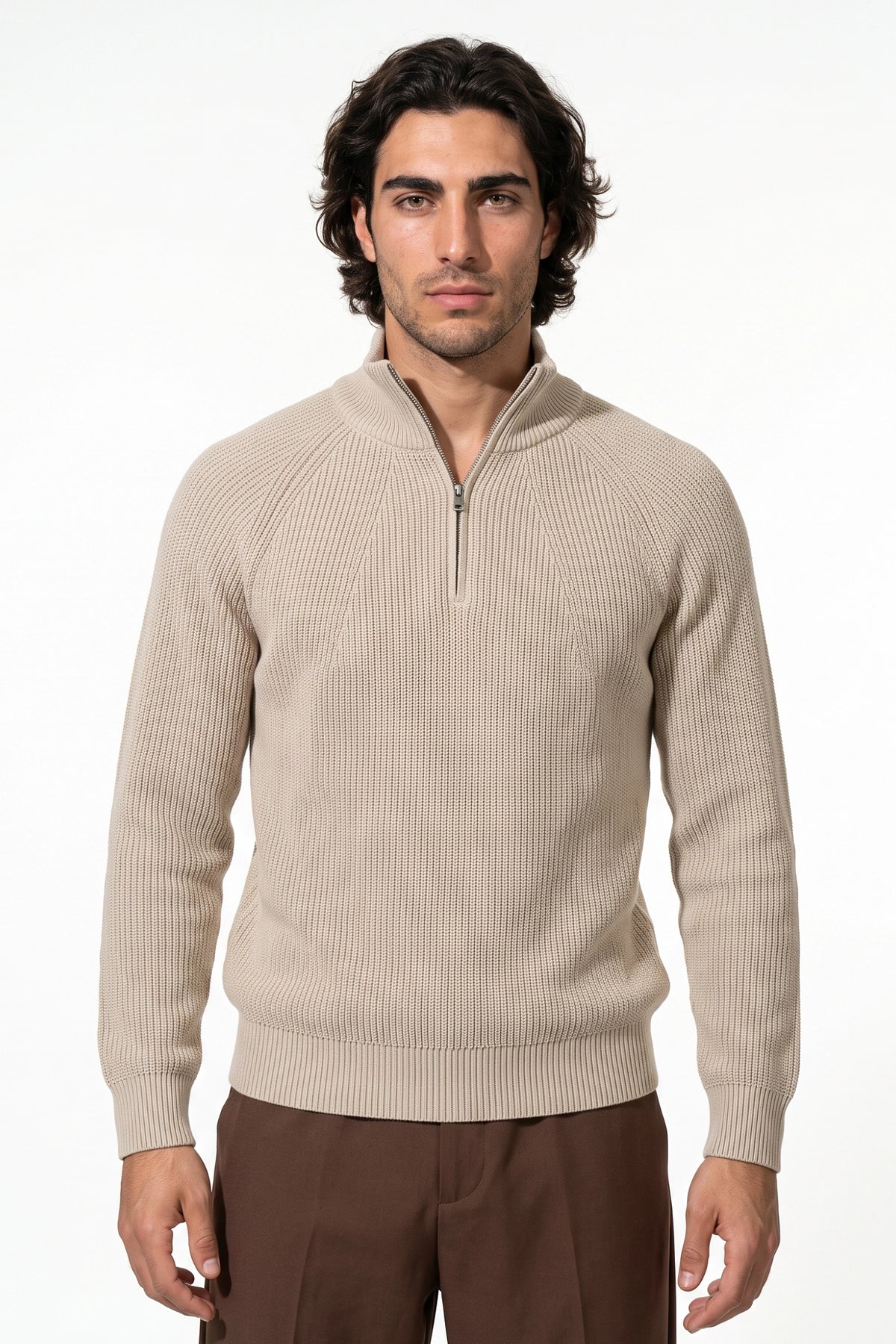 Men’s Winter Warm Ribbed Quarter Zip Knit Jumper