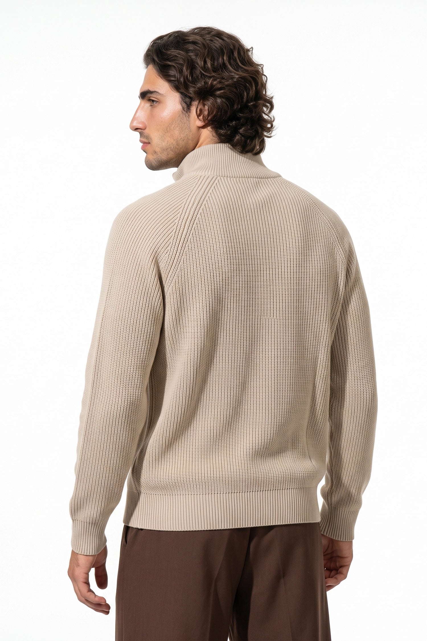 Men’s Winter Warm Ribbed Quarter Zip Knit Jumper