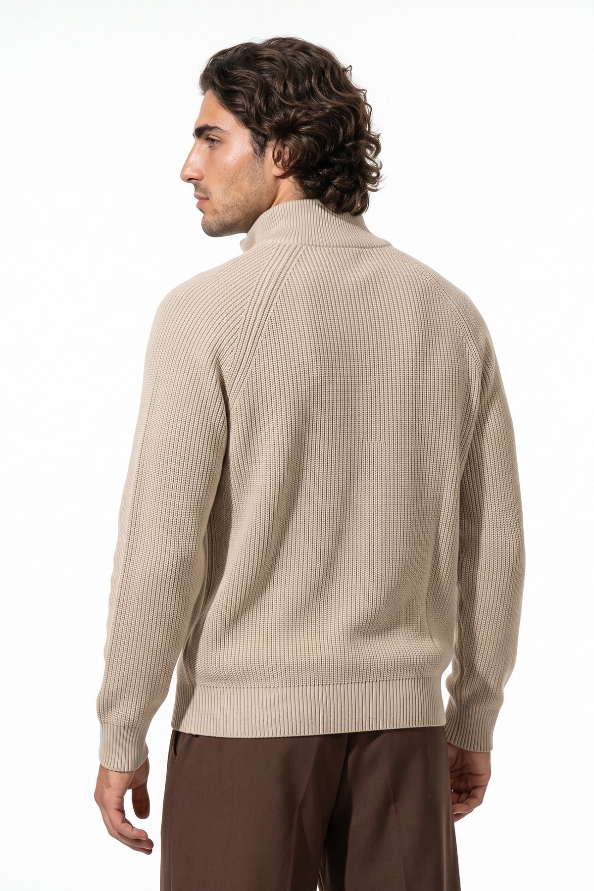 Men’s Winter Warm Ribbed Quarter Zip Knit Jumper