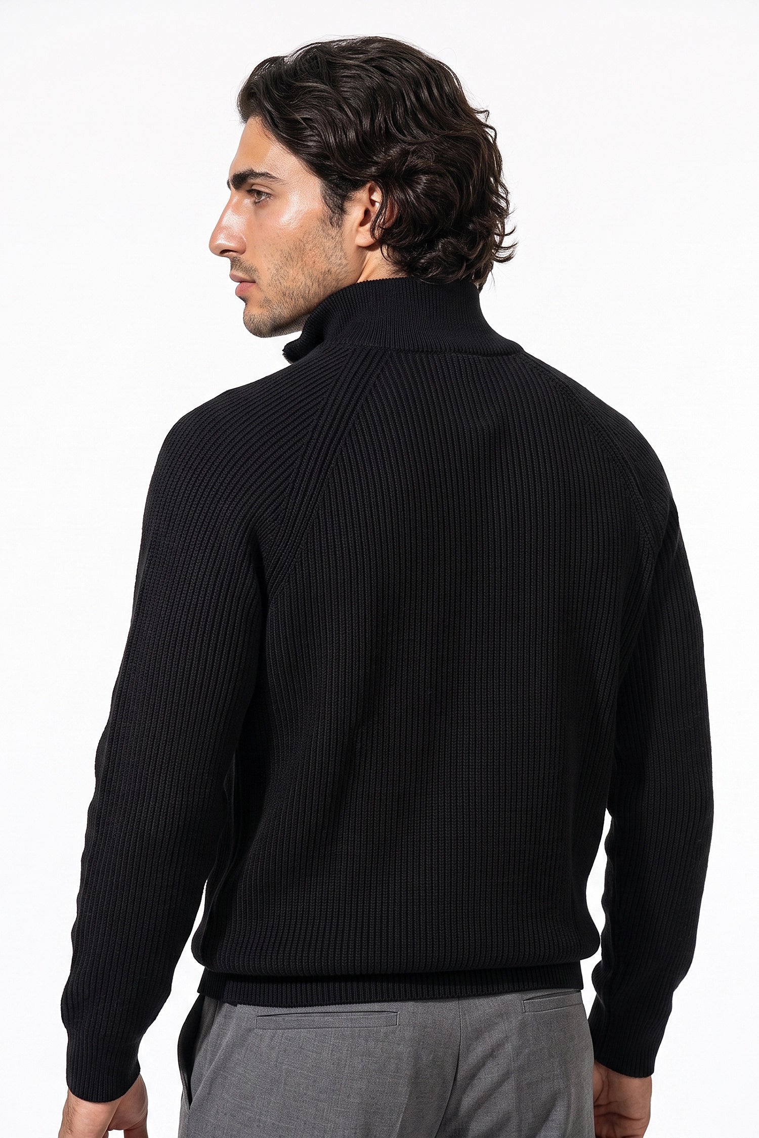 Men's Winter Rib Knit Quarter Zip Jumper with Stand Collar