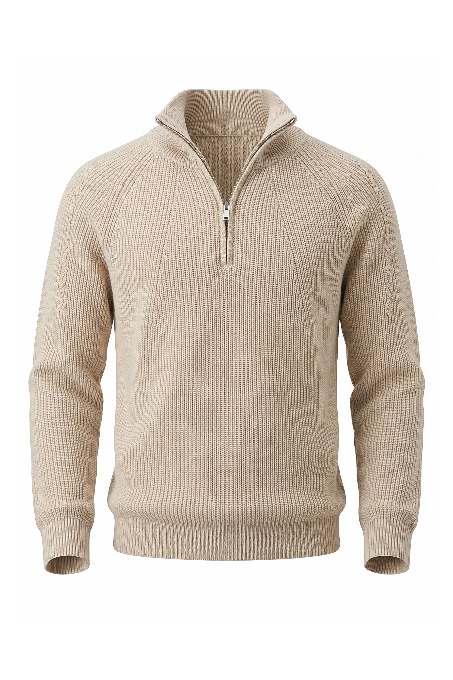 Men's Winter Rib Knit Quarter Zip Jumper with Stand Collar