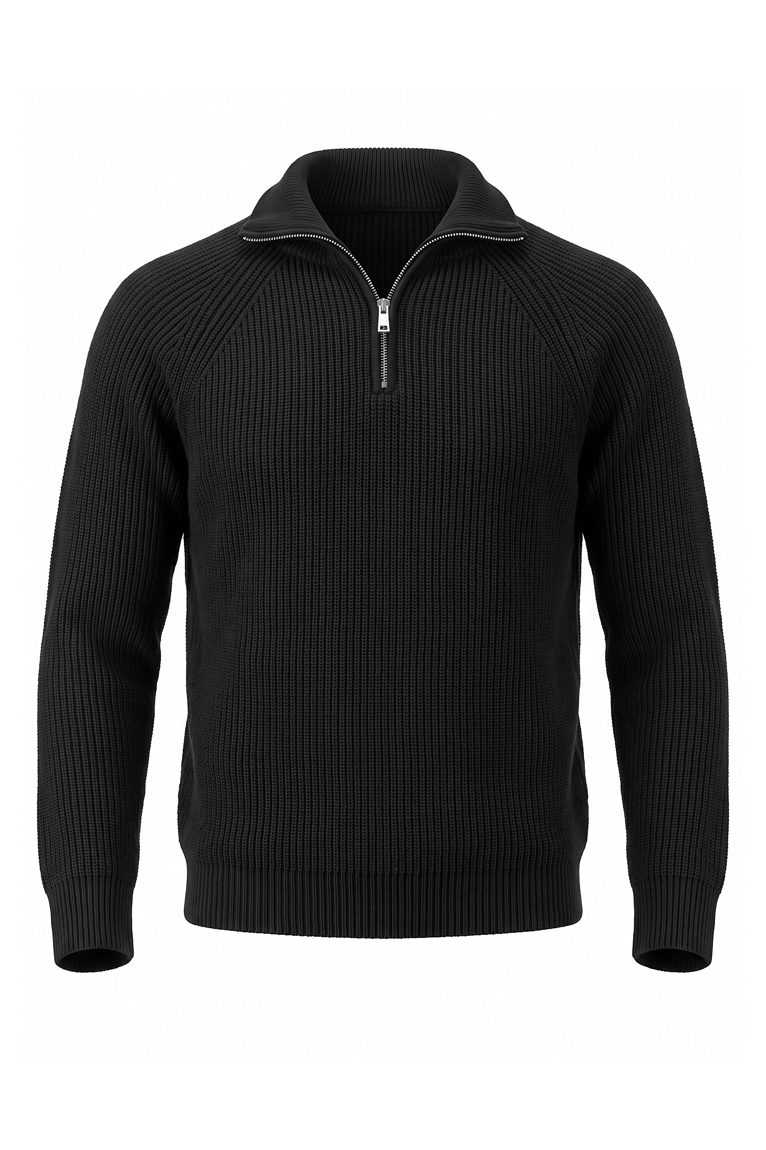 Men's Winter Rib Knit Quarter Zip Jumper with Stand Collar