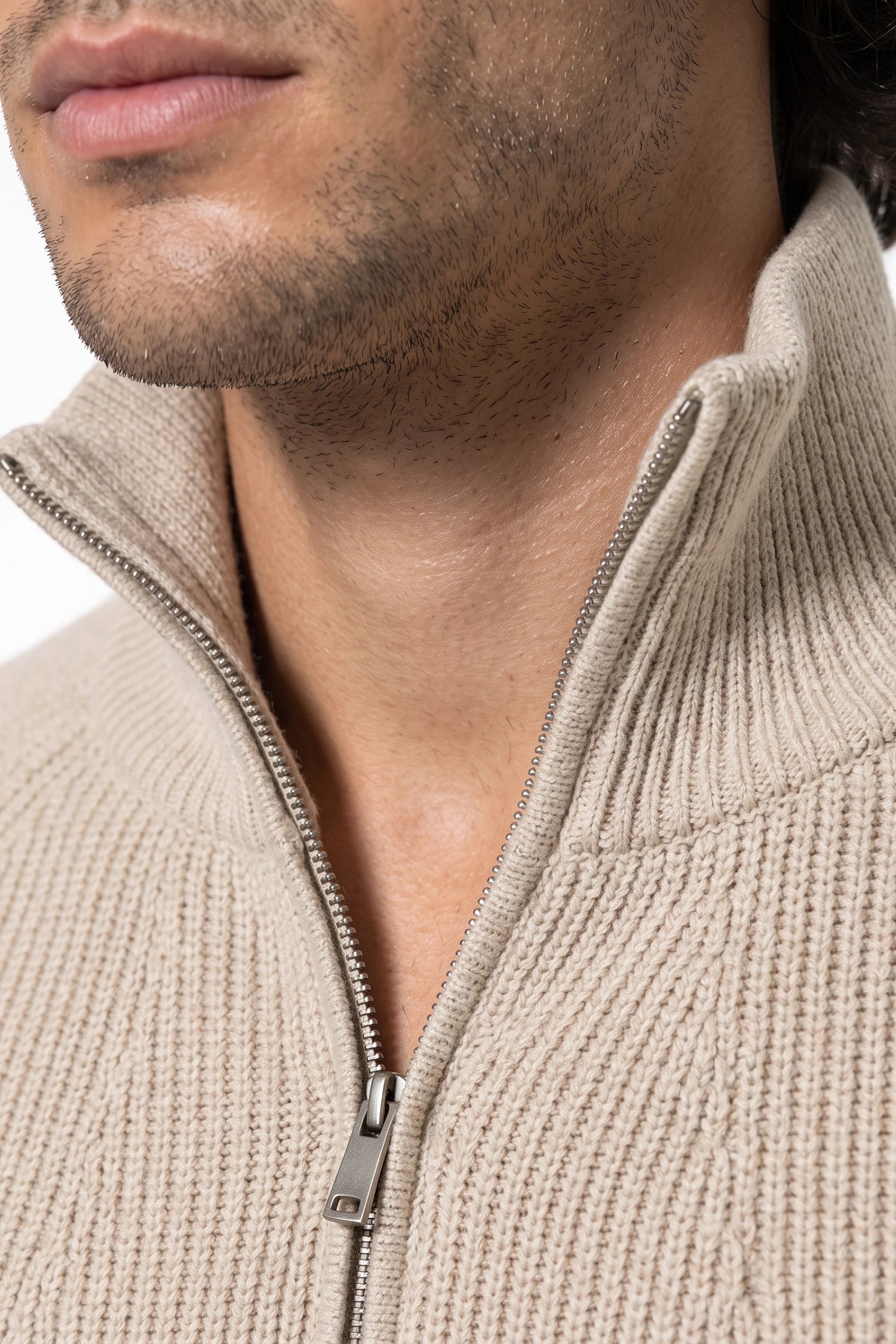 Men's Winter Rib Knit Quarter Zip Jumper with Stand Collar