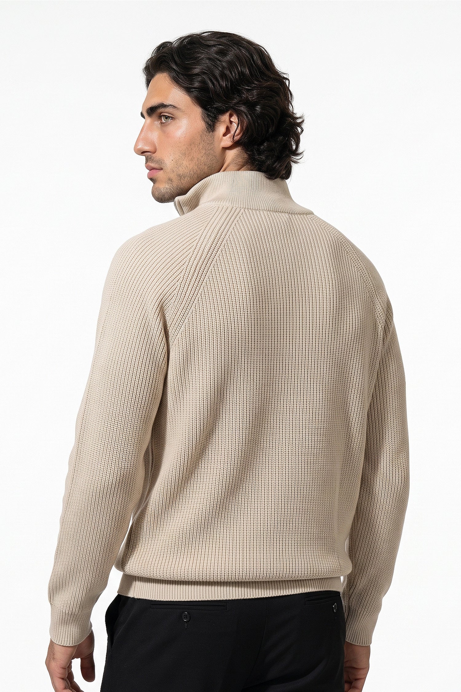 Men's Winter Rib Knit Quarter Zip Jumper with Stand Collar