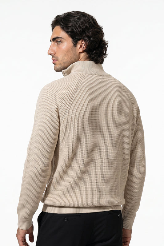 Men's Winter Rib Knit Quarter Zip Jumper with Stand Collar
