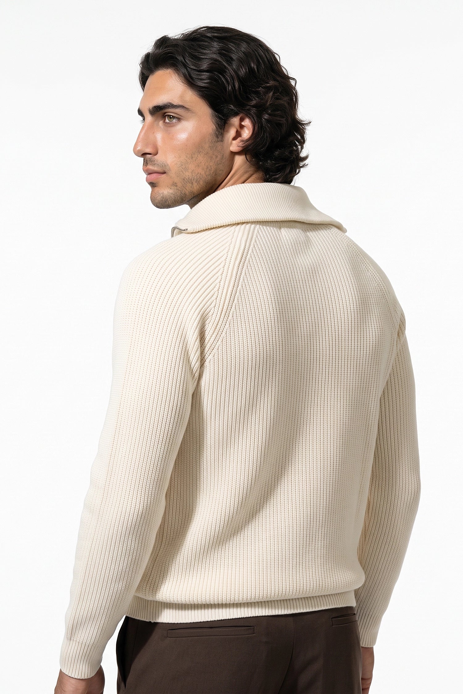 Men's Winter Rib Knit Quarter Zip Jumper with Stand Collar