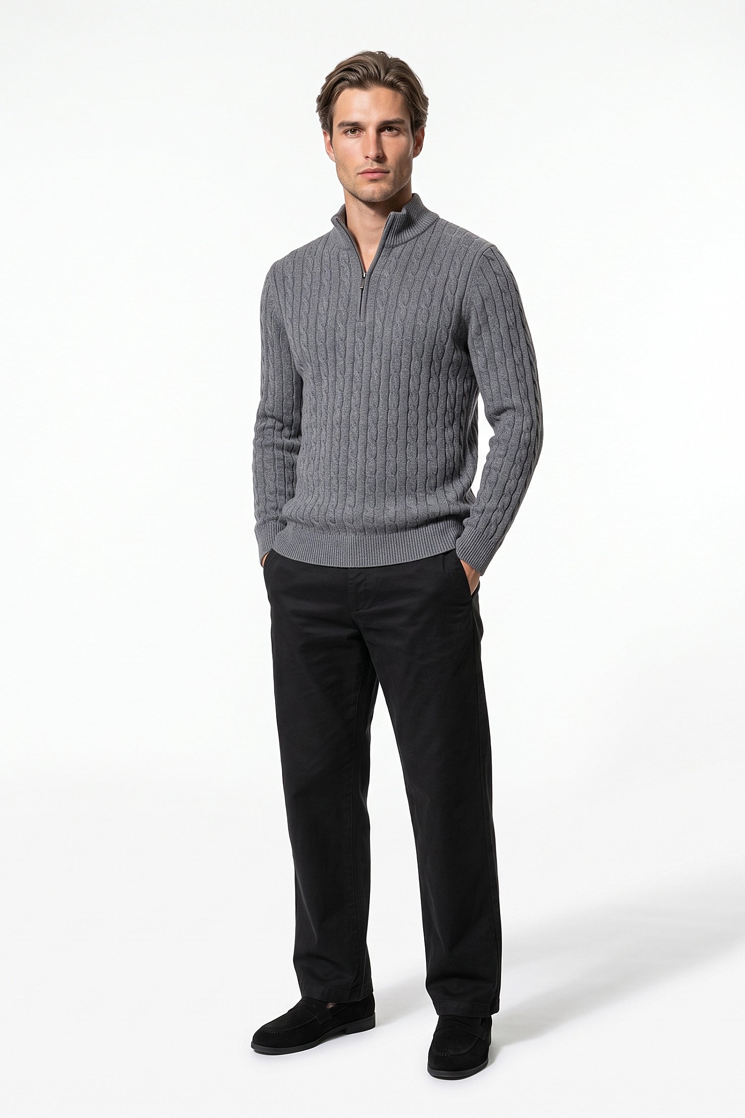 Men’s Winter Warm Quarter Zip Cable Knitted Jumper