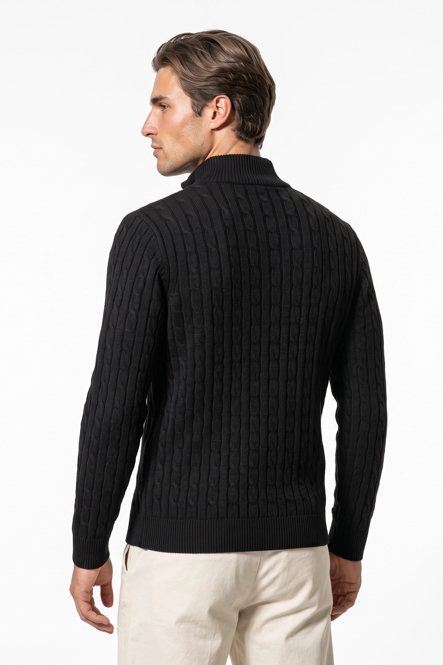 Men’s Winter Warm Quarter Zip Cable Knitted Jumper