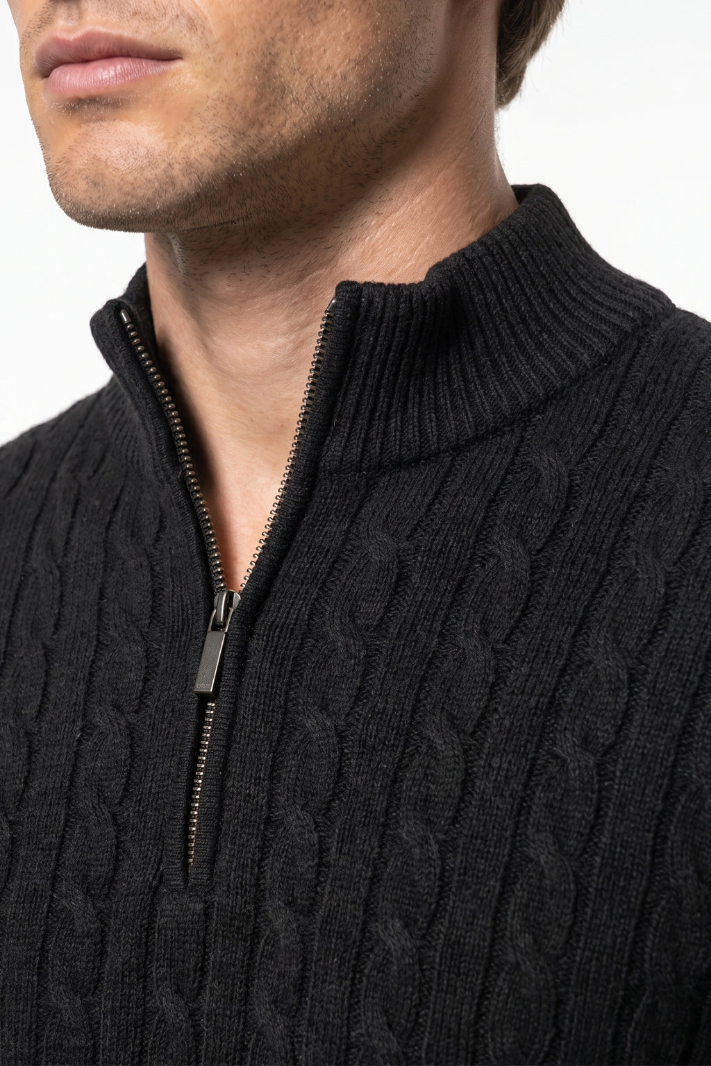 Men’s Winter Warm Quarter Zip Cable Knitted Jumper